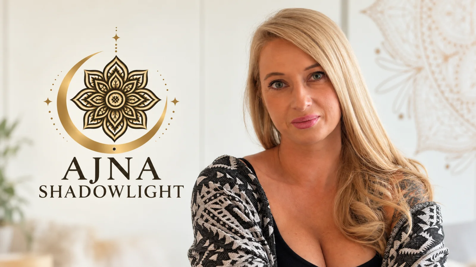 Agata Klingenberg na jasnym tle z logo i nazwą AJNA Shadowlight.