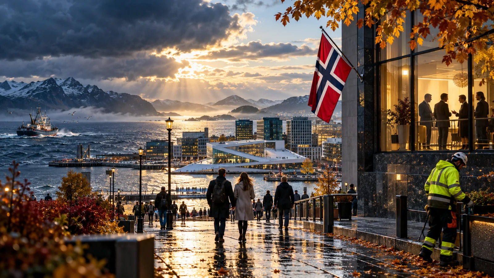 Den samler ukens viktigste temaer: Norge, diplomati, fiskeri, arbeid og høststemning.